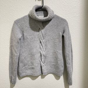 Garnet Hill Womens Sweater XS Gray Grey 100% Cashmere Turtleneck Cable Cozy Soft